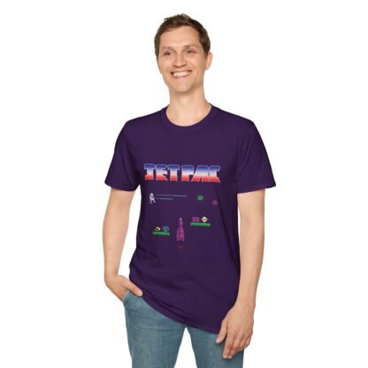 Jet Pac - With Logo - ZX Spectrum Computer Game Art T-Shirt - Image 3